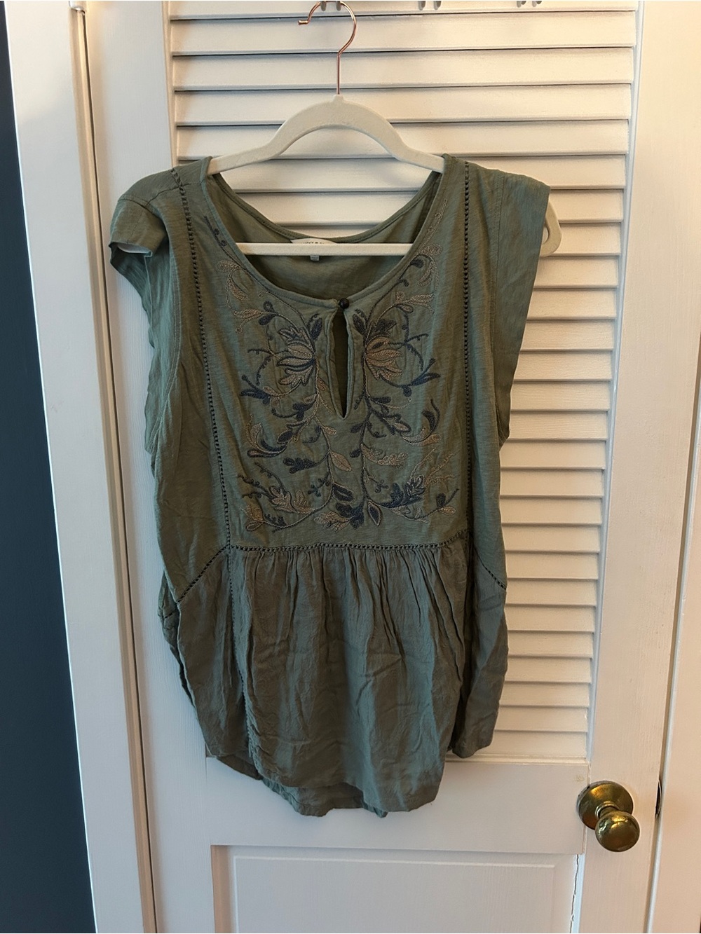 Lucky Brand Olive Green Embroidered Peasant Tunic